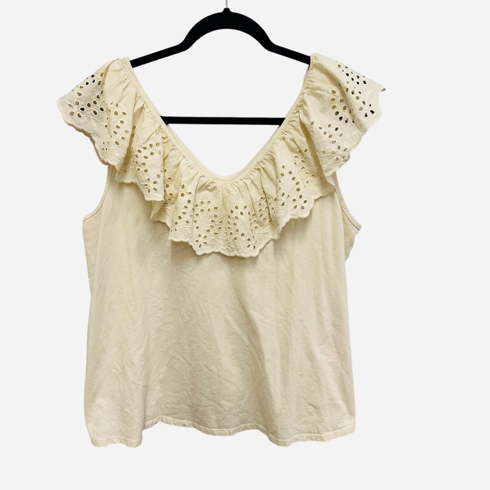 Lane Bryant Classic Double V-Neck Eyelet Ruffle Knit Tank in Cream Size 18/20